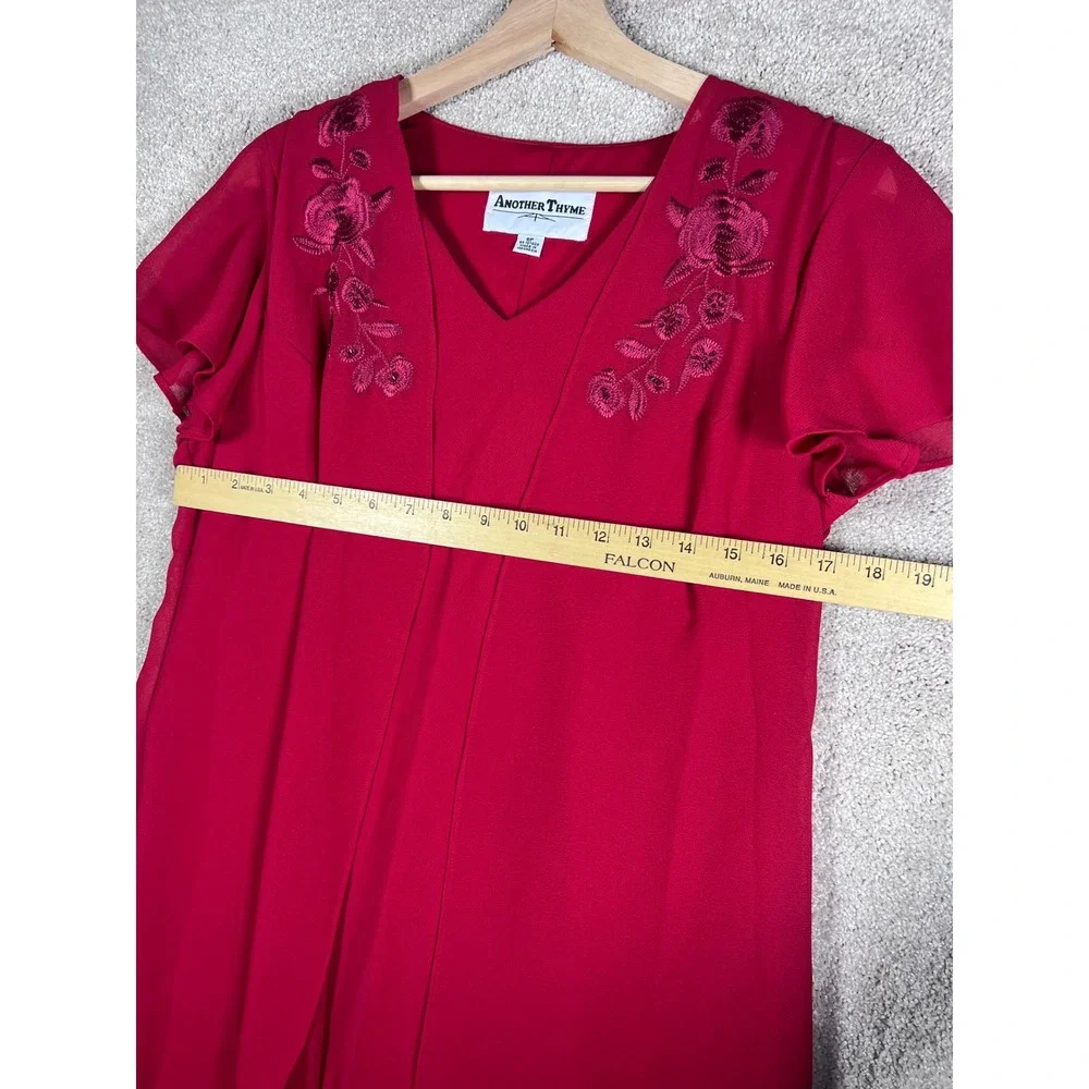 VTG Retro Dress Another Thyme‎ Red Floral Embroidered Party Cocktail 6P Layered
